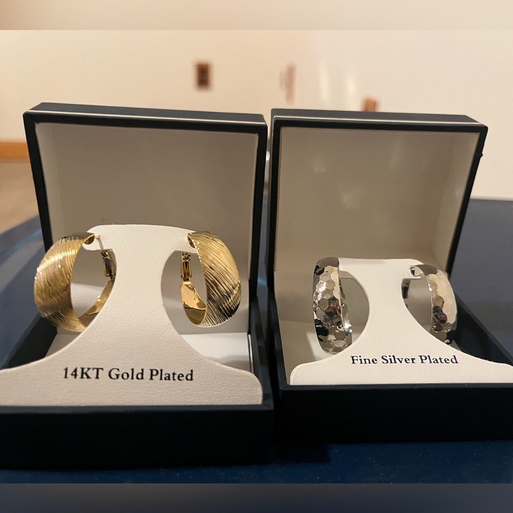 Two Pairs Of Lever Back Hoop Earrings, New With Tags.